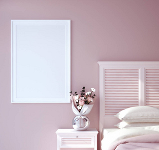 模拟海报框架在粉红色卧室内部3D渲染