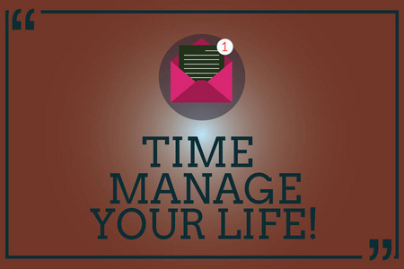 概念写作显示时间管理你的生活。商业照片展示良好的安排日常或工作活动打开信封与纸质电子邮件的消息内的报价标记