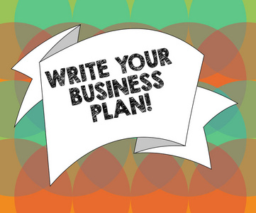 文字书写文本写你的商业计划。建立步骤以实现公司目标的业务概念折叠3d 带状实心彩色填充照片庆祝