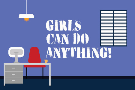 写文字女孩可以做任何事情。概念意味着女性权力女性赋权领导工作空间极简主义室内计算机和学习区在房间照片