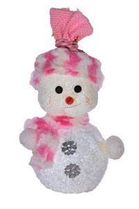 雪人在针织彩色围巾和帽子查出在白色背