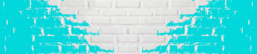 表面粗糙的白色砖墙的纹理是用于装饰网站或使用空白空广告和复制空间的水平横幅。 为文本趋势颜色蓝色飞溅