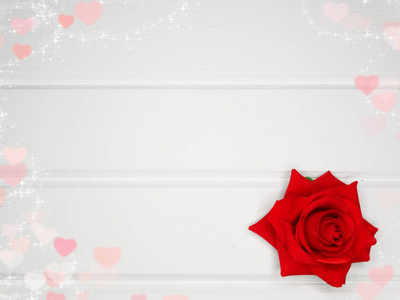 s day with red rose flower on white wooden background 