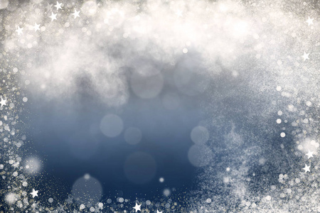 神奇的节日闪光背景闪烁的星星和冰。 模糊的圣诞灯。