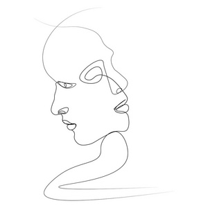 用一条线画的两个人的轮廓. 简单的矢量图. 孤立在白色背景上.照片