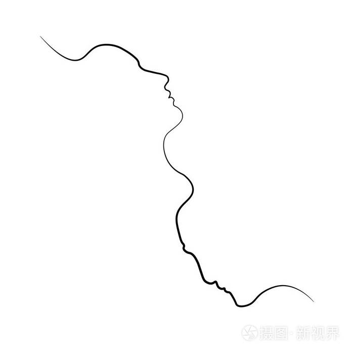 用一条线画的两个人的轮廓简单的矢量图孤立在白色背景上