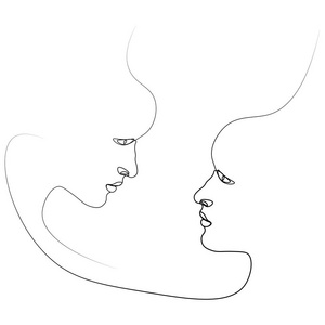 用一条线画的两个人的轮廓. 简单的矢量图. 孤立在白色背景上.照片