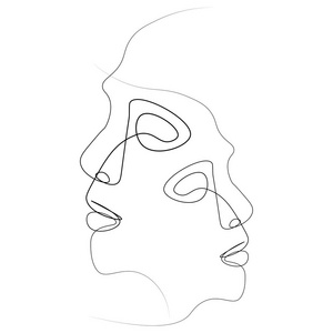 用一条线画的两个人的轮廓. 简单的矢量图. 孤立在白色背景上.照片