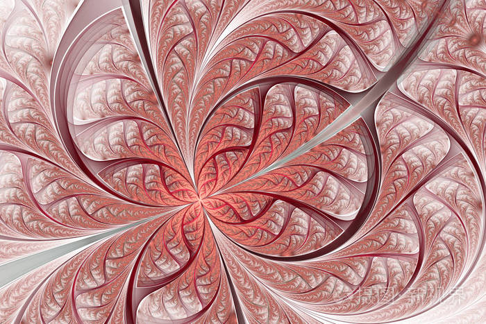 彩色玻璃窗风格美丽的分形花或蝴蝶. 对称花卉分形数字对数创意图形.