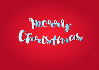 圣诞快乐短信。 书法手绘字体设计。 矢量排版红色字母孤立在红色背景上。