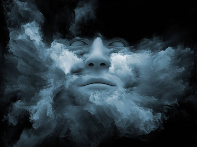 心灵雾系列。 用分形颜料绘制的人脸三维插图，用于内心世界梦想情感创造力想象力和人类心灵的作品