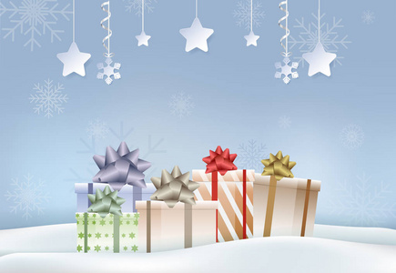 圣诞快乐新年短信与礼品盒圣诞装饰插图背景