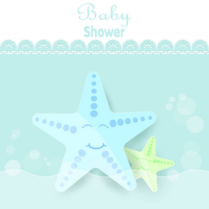 婴儿淋浴卡可爱卡通海星贺卡生日卡。 纸艺术海洋风格插图