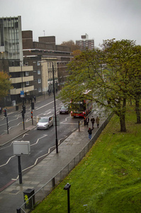 伦敦红色巴士和其他带有绿色侧路的车辆