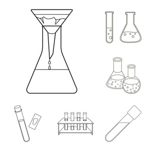 烧瓶和实验室图标的矢量设计。收集烧瓶和设备矢量图标的股票