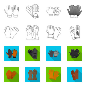 手套和冬季标志的矢量设计。 一套手套和设备库存符号的网络。