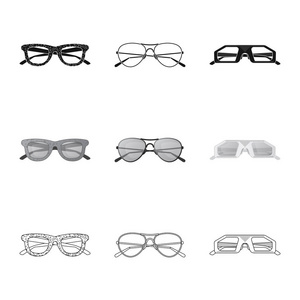 眼镜和太阳镜符号的矢量设计。收集眼镜和附件股票符号的网站