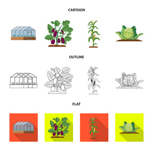 温室和植物图标的孤立对象。收集温室和花园矢量图标的股票