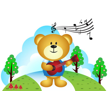 小熊在公园里弹吉他