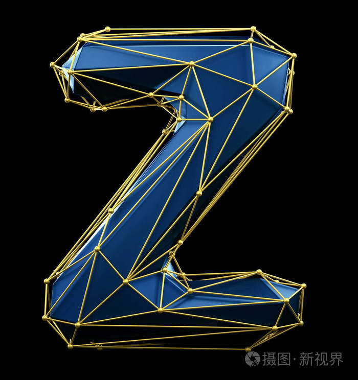 首都拉丁字母 z 在低聚样式蓝色和金色查出在黑色背景.三维