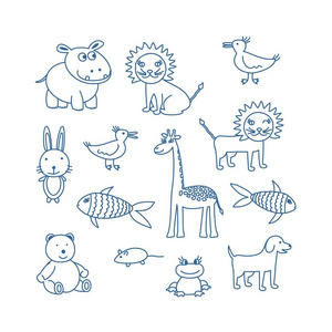 动物河马涂鸦儿童涂鸦动物设置.