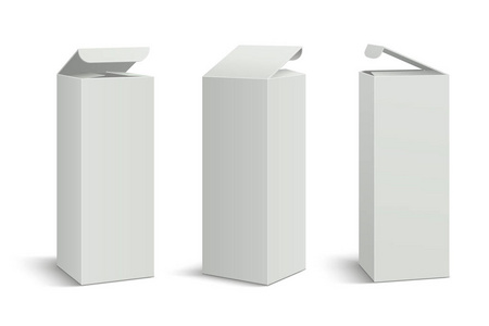 三维盒模型化妆品药品矩形纸板包装. 垂直纸盒矢量模板照片