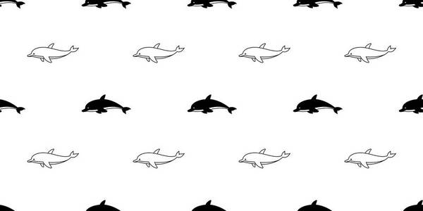 海豚无缝图案鱼插图鲸鱼翅围巾隔离背景重复墙纸黑白