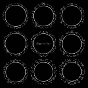 一套装饰圆形框架复古风格。 矢量图。