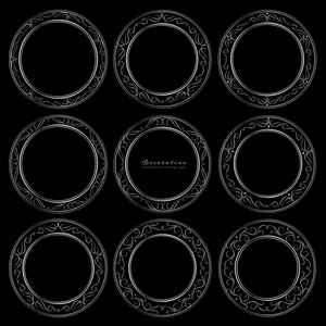 一套装饰圆形框架复古风格。 矢量图。