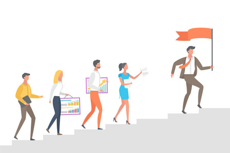 跟随领袖人们上楼去, 跟随领导老板的旗帜照片