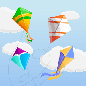 风筝在天空概念背景, 动画片样式照片