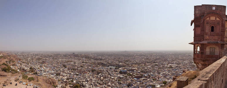 乔德普尔印度蓝色城市全景与堡垒