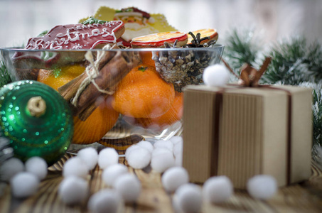 s gift stands on a wood table next to the oranges, tangerines, s