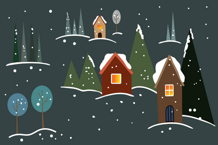 画房子和树天空图片