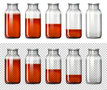 瓶身插图中的一组红色液体