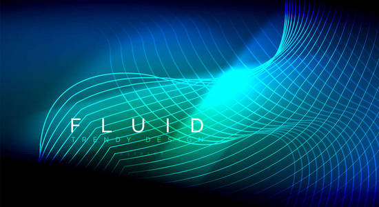 霓虹灯发光流体波线, 魔术能量空间光概念, 抽象背景壁纸设计, 波纹