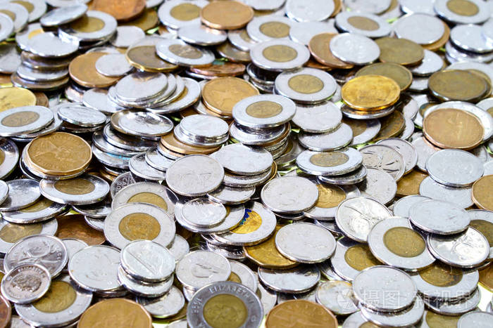 蒙特利尔魁北克加拿大/2018年12月16日:加拿大金属货币的备用零钱扩散