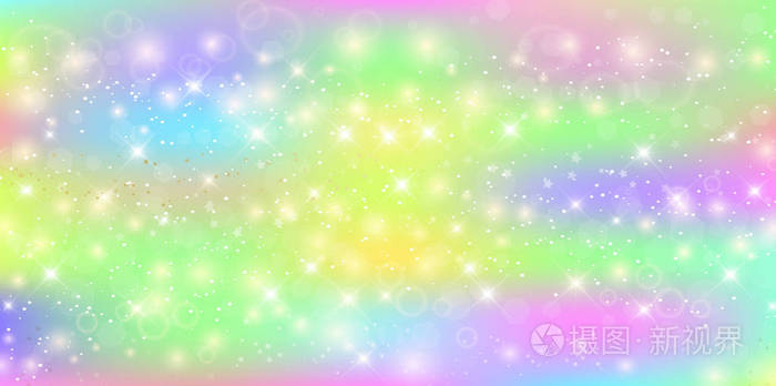 矢量矩形星系幻想背景在充满活力的婴儿颜色 神奇的独角兽横幅广告牌与彩虹网格 可爱的宇宙模板公主的颜色 带有全息图的幻想 梯度插画 正版商用图片15vw91 摄图新视界