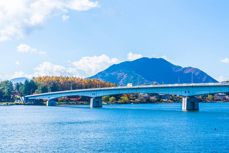 日本大林秋季，川美子湖周围美丽的风景