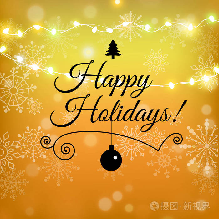 圣诞快乐金光闪闪的文字设计圣诞贺卡海报横幅金色闪闪发光的雪雪花