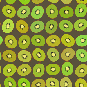 猕猴桃简单无缝图案绿色切片果实棕色背景。 矢量插图