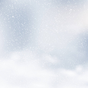 模糊的圣诞节背景与雪花和蓝天。向量