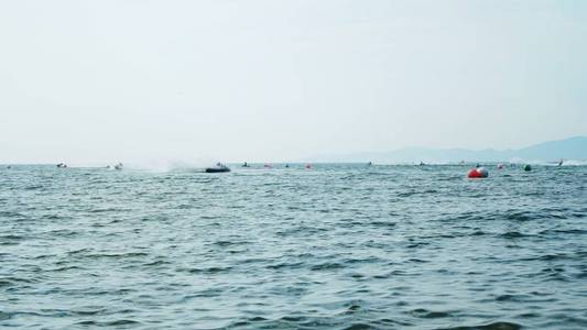 剪影, 海上的水上, 海景。水上运动