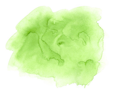 绿色水彩手绘染色在白纸纹理上。 抽象水色艺术刷油漆飞溅背景。