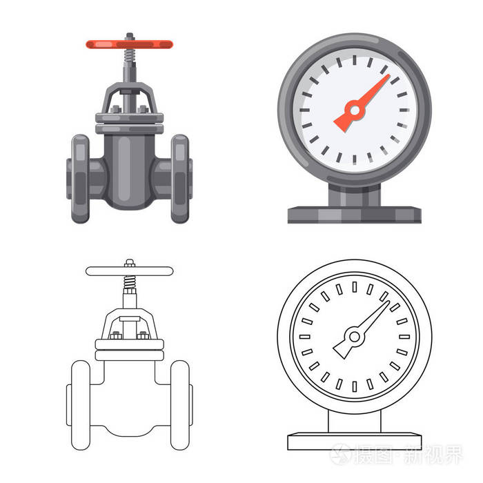 管道和管道图标的孤立对象。 收集网络的管道和管道库存符号。