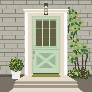 房子门前房子门前有门阶和垫阶窗灯花建筑入口立面