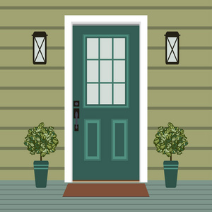 房子门前房子门前有门阶和垫窗灯花建筑入口立面外