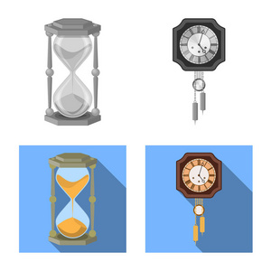 时钟和时间标志的矢量插图。股票时钟和圆圈矢量图标的集合