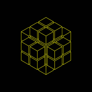 从立方体中抽象3D立方体。 孤立在黑色背景上。 等距投影。 矢量轮廓图。