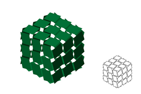 抽象多边形破碎立方体。 孤立在白色背景上。 三维矢量插图。